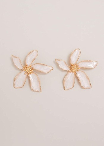 Phase Eight Enamel Oversized Flower Stud Jewellery White Canada | DTKULI-178